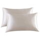 thumbnail image 1 of Almohadas de seda satinada para piel y cabello,Juego de 2 almohadas de satén para mujer con cierre de sobre,Fundas de almohada de seda suaves, transpirables y suaves, color blanco, 1 of 5