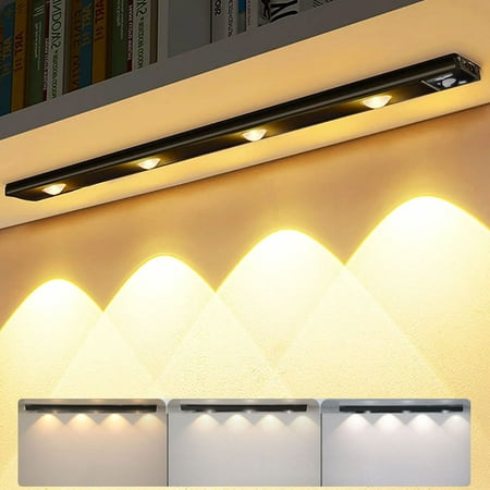 

DONGPAI LED Motion Sensor Under Cabinet Light Counter Closet Lighting Night Lights for Kitchen Bedroom Cupboard Wardrobe Stairs 3 Light Color Dimmable USB Rechargeable
