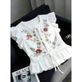 thumbnail image 4 of Blusa Albaricoque Con Volantes Y Bordado Floral Para Mujer, 4 of 12