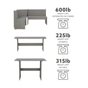 Linon Talon Pine Wood Corner Dining Nook Set with Storage in Gray Finish