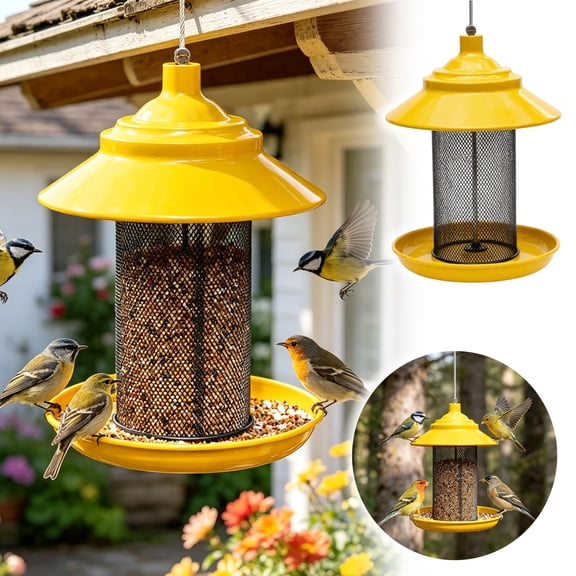 Bird Feeder Metal Squirrel Proof Bird Feeder for Outdoors, Mesh Design for Small Birds Yellow, Hanging Wild Bird Feeder for Garden and Patio