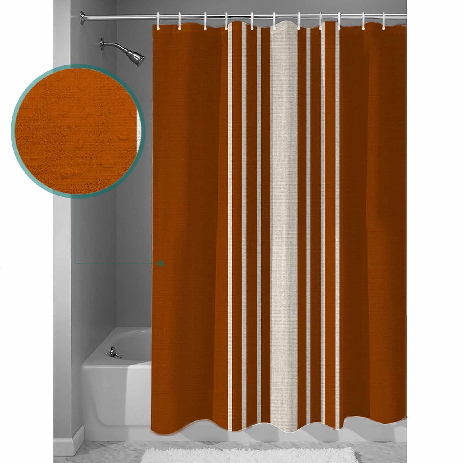 54x78 Inch Shower Curtain Decorative Burnt Orange Beige Striped Bathtub Bath Curtains Fabric Waterproof Bathroom Decor Modern Farmhouse Retro Lines Small Stall Shower Curtain Set with 12 Hooks