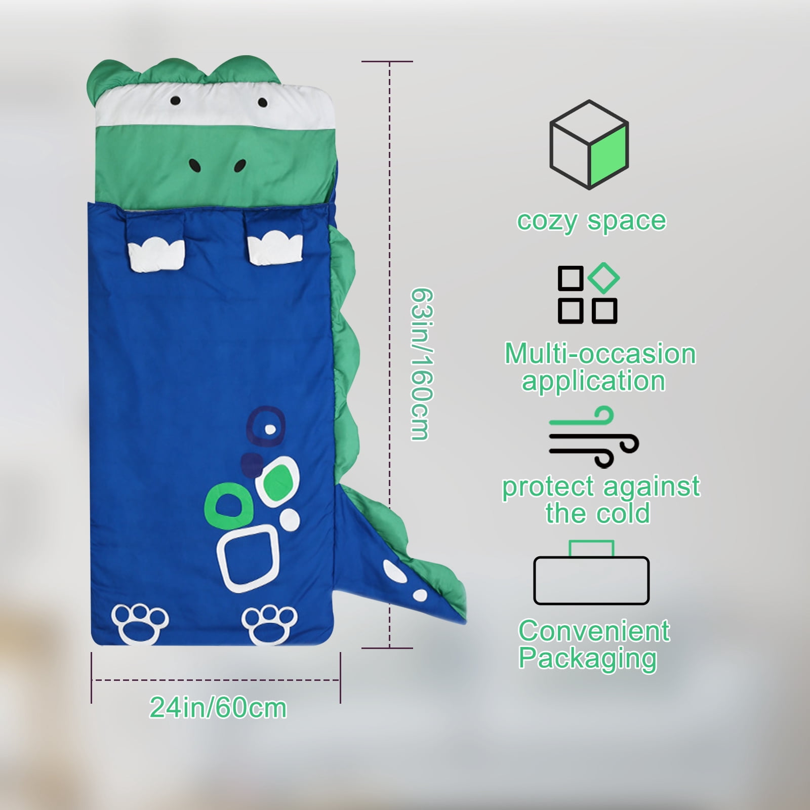 KKL Kids Sleeping Bag,Cartoon Animal Zipper Closure Folding Winter Warm Sleep Sack for Girls Boys,Blue