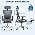 thumbnail image 3 of Ergonomic Mesh Office Chair with Footrest, Adjustable Armrests, Dynamic Lumbar Support, Recline & Tilt Function, High Back Design, Rolling Caster Computer Chair for Home Office, Gray, 3 of 8