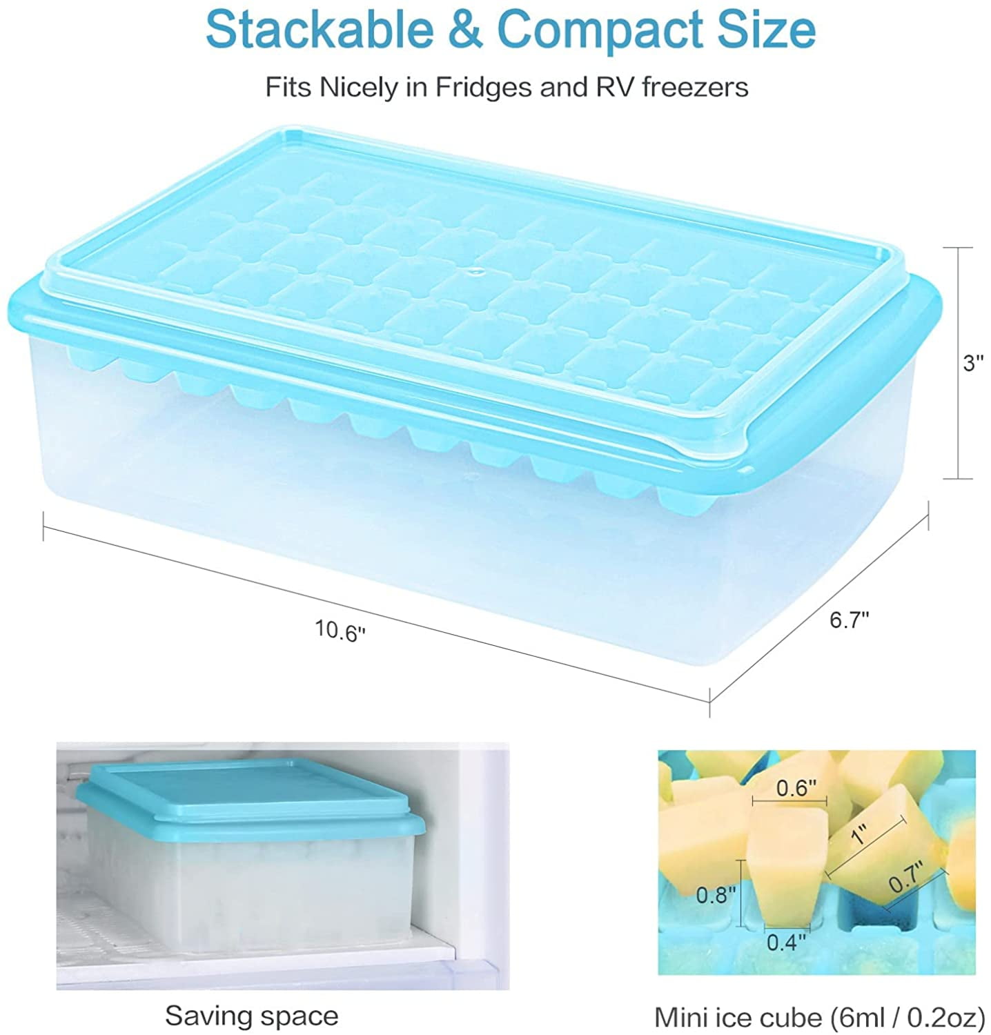  TEBLEI Best Ice Cube Tray with Lid and Bin, 64 Pcs Mini Ice  Cube Trays with Scoop and Tongs, Ice Maker for Small Freezer, Kitchen  Gadgets and Apartment Essentials, Easy-Release 