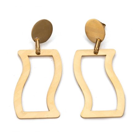 Stainless Steel Dangle Oval Push Back Textured Stud Earrings Laser Cut Wave Gold 60mm 0.8mm Z335