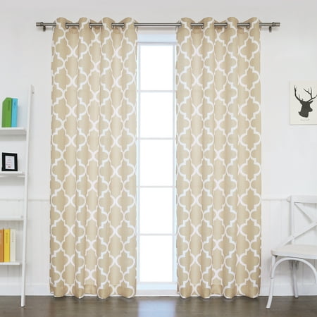 - Quality Home Oxford Basketweave Reverse Moroccan Print Curtains – Stainless Steel Nickel Grommet Top – Beige – 52