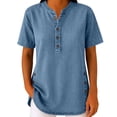 thumbnail image 3 of BRGZLK Short Sleeve Shirt For Women Stand Collar Button Henley Casual Denim Loose Fit Breathable Comfortable Active Summer Commute Weekend, 3 of 7