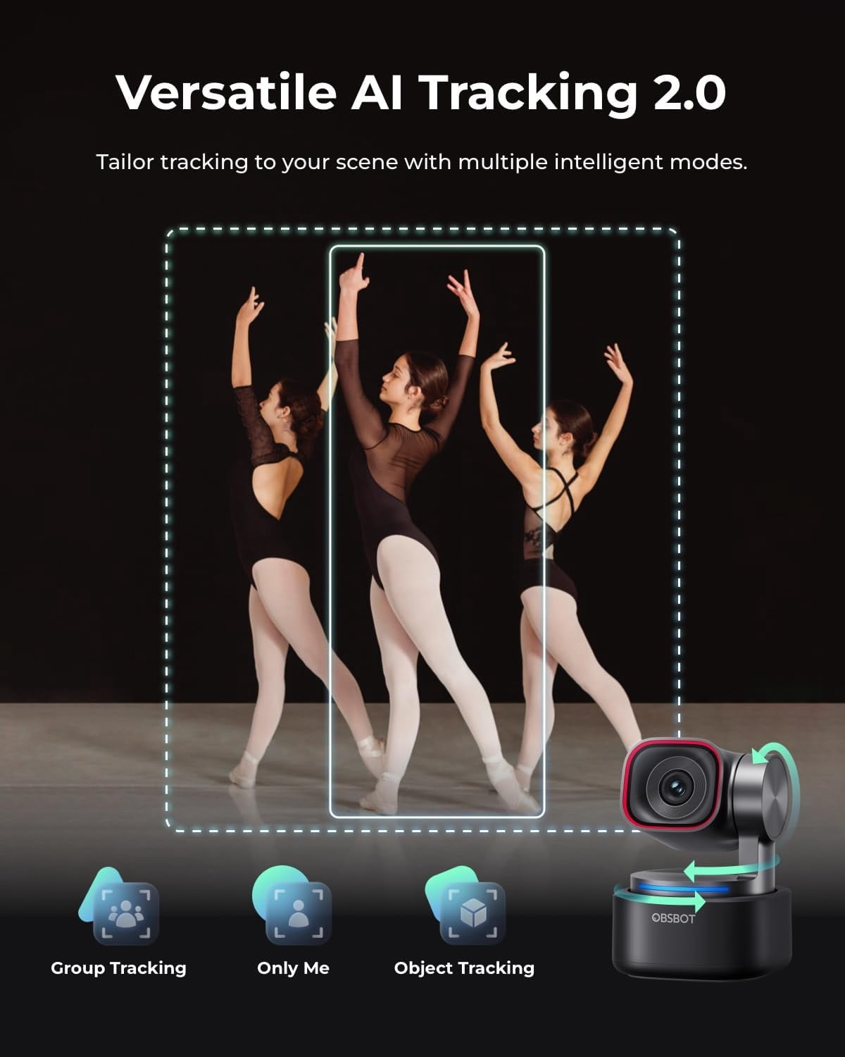 OBSBOT Tiny 3 AI-Powered Spatial Audio 4K Webcam, AI Tracking PTZ Camera with 1/1.28" Sensor