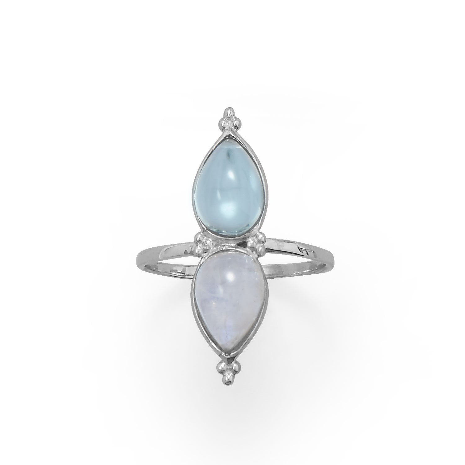 Trio Stone Rainbow Moonstone 925 Sterling Silver Stackable Women's Wedding Ring 