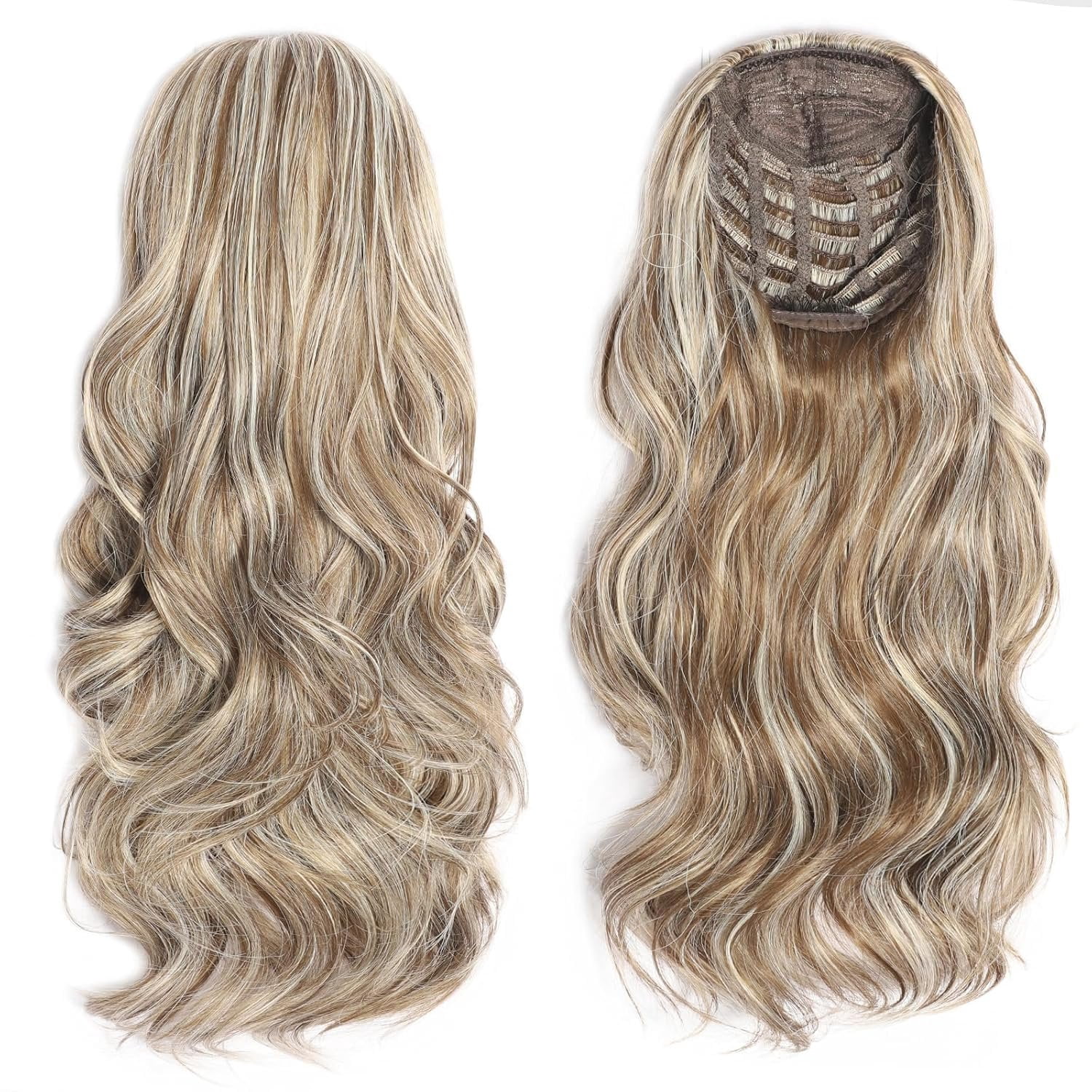 Half Wig Long Wavy highlights Wig 3/4 Full  24 Inches Curly Half Wigs Clips in  Synthetic Hair Extensions Hairpieces for Women Quick Weave Self Styled in 60 Seconds Half Wigs