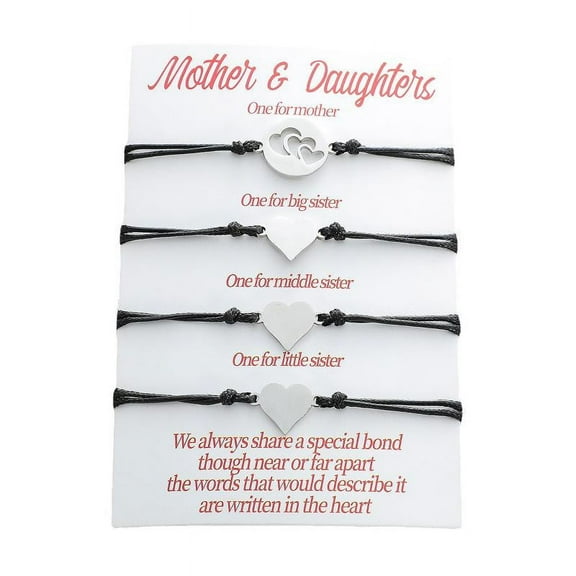 4 Pcs Mother & Daughters Bracelets Set Mommy & Me Heart Matching for Wish Bracelets for Mom Daughter Birthday Gift Prese