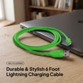 thumbnail image 2 of Powertek Neon Green Silicone USB-A to Lightning Cable 6ft MFi Certified Fast Charging iPhone Charger Cord, Durable Tangle-Free Sync Cable for iPhone, iPad & iPod, 2 of 6