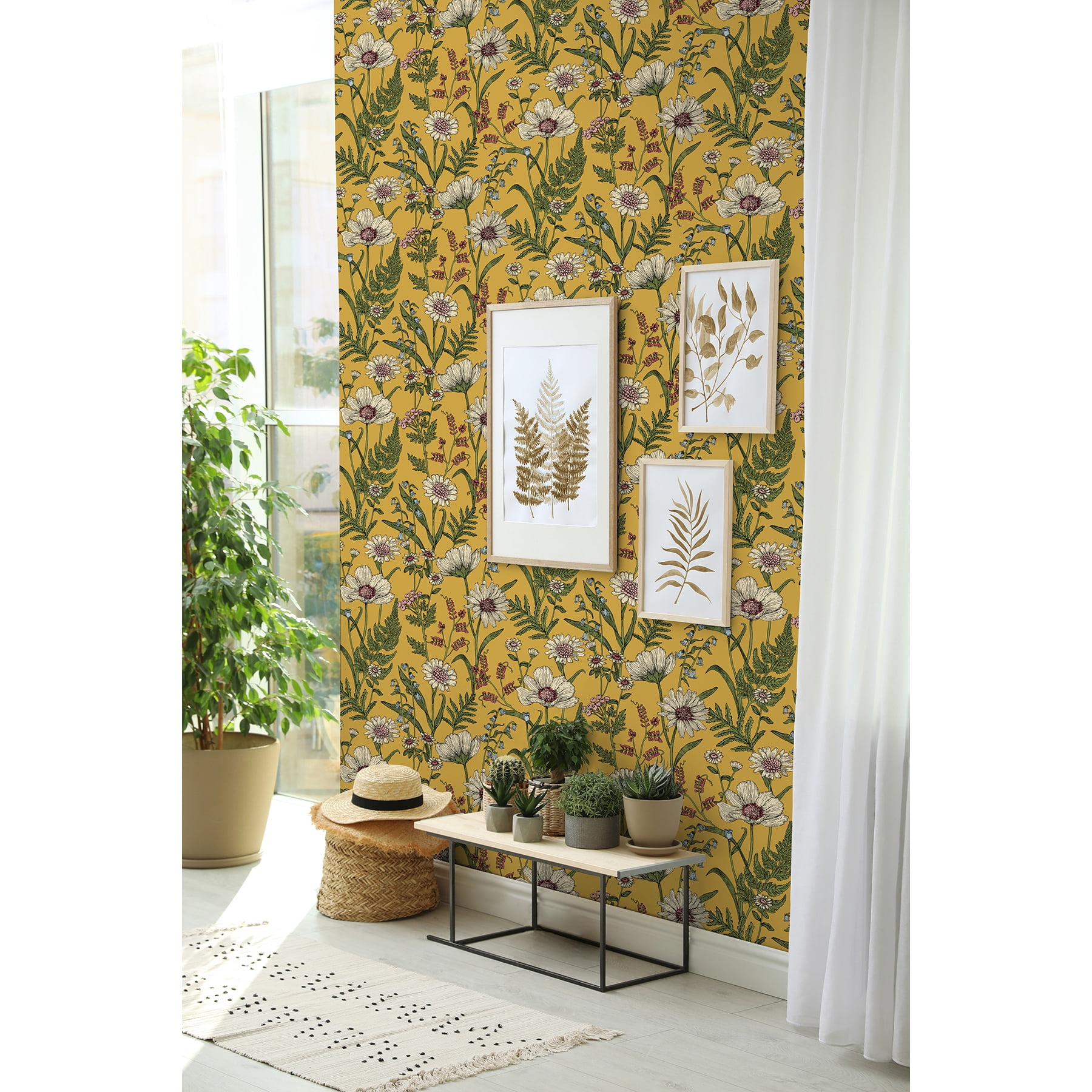 Fine Decor Arden Mustard Wild Meadow Wallpaper, 20.5-in by 33-ft