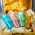 thumbnail image 2 of Colored Glass Cups with Handle Set of 4, 24oz Glass Tumblers with Lids and Straws, Travel Coffee Mugs, Bamboo Mason Jar Style Iced Cup, Perfect for Smoothies, Tea, Water Drinking Glasses, 2 of 10