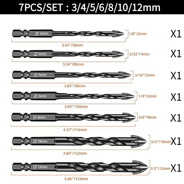 Juego de 10 unids/set de brocas para azulejos, vidrio, cerámica, porcelana, madera, brocas de 3-12mm, juego de herramientas de perforación de carburo de tungsteno