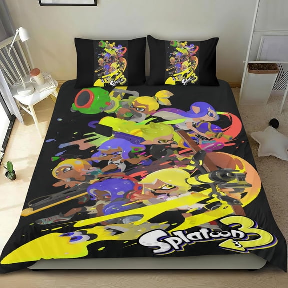 Bedding Set For Splatoon Comforter Cover Set Cute Duvet Cover Sets Super Soft Teens Bedding Set Kids Bedroom Gifts,1 Duvet Cover with 2 Pillowcases Twin 3 Piece