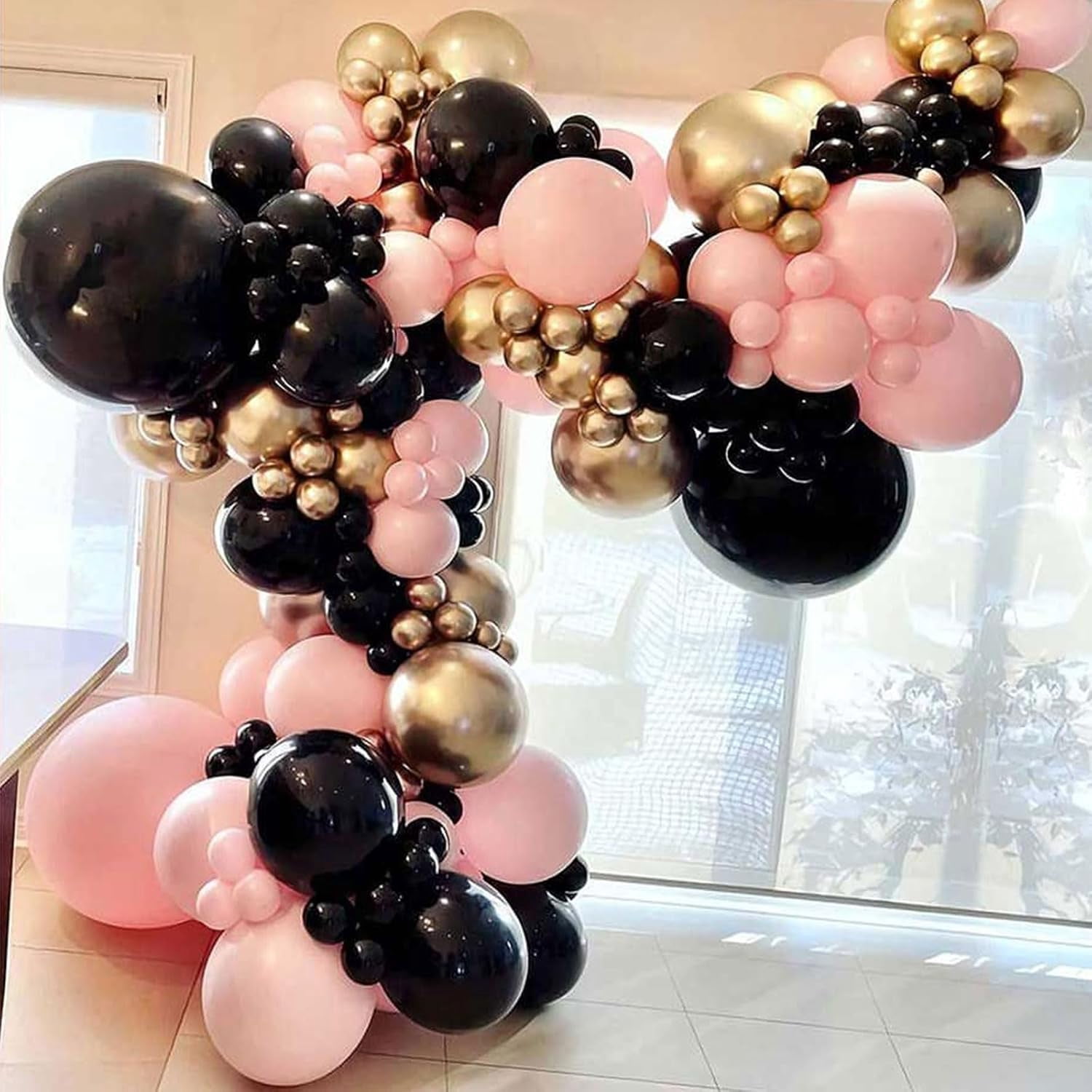 Black Pink and Gold Balloons Arch Kit, 134pcs 18/12/10/5inch Black Pastel Pink Chorme Gold Balloons Garland for Princess Birthday Wedding Bridal Baby Shower Bachelorette Mother's Day Party Decoration