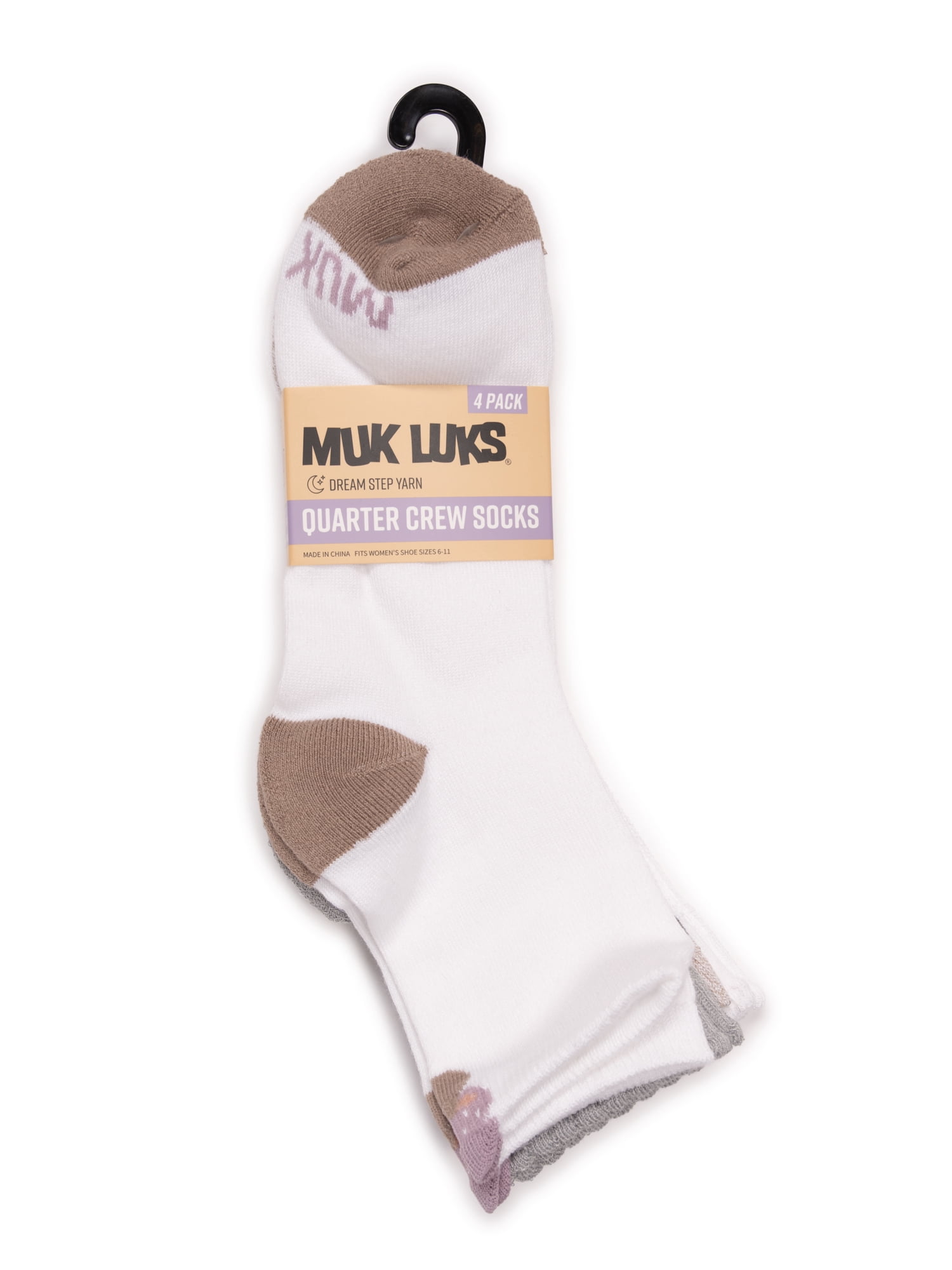 MUK LUKS Women's Dream Step Quarter Crew Socks, 4 Pair Pack