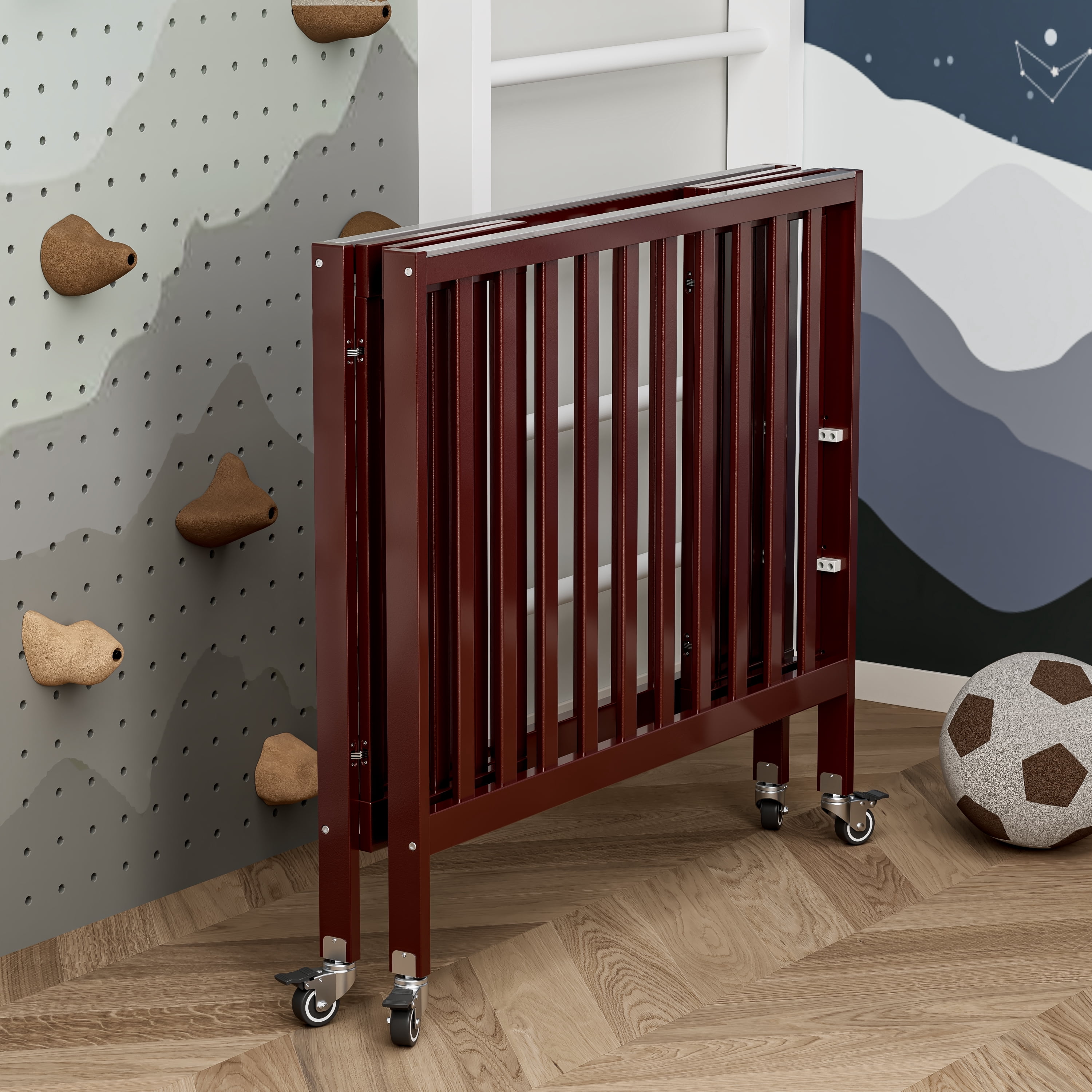 Fizzy Baby Foldable Baby Crib with Wheels Portable Baby Bed Travel Crib, Espresso