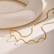 14K Gold Plated Wave Necklace, Dainty Beach Ocean Wave Choker Necklaces for Women, Surfer Boho Summer Necklace Jewelry Gifts