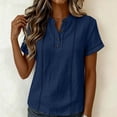 thumbnail image 2 of Henley Shirts for Women Cotton linen Short Sleeve Stitched Dressy Casual Summer Boho Button Tops Loose Fit Tunic Top Work Blouses,3XL, 2 of 8