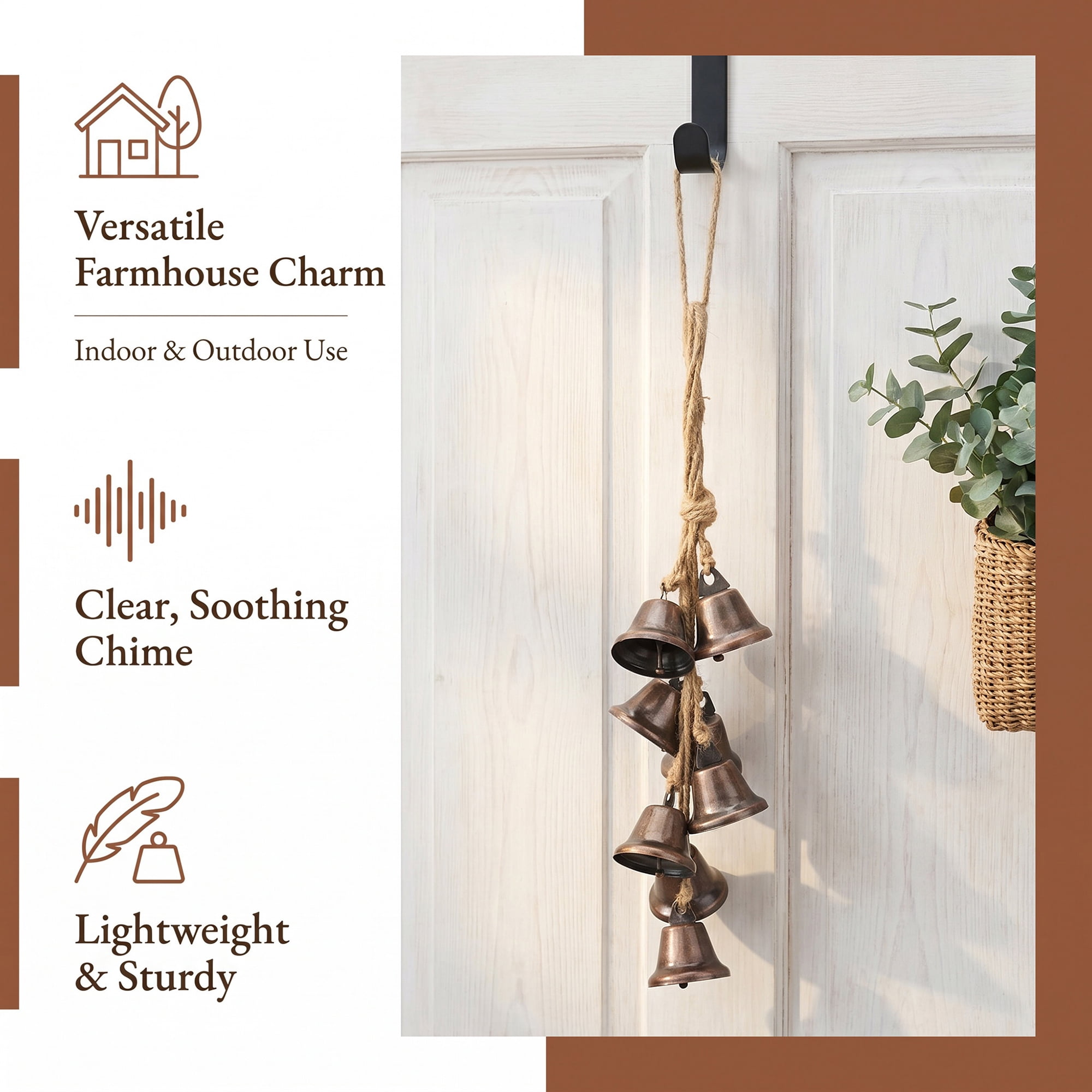Unique Bargains 2Pcs Wall Hanging Protection Rustic Iron Bells Red Bronze 1" x 1" x 16.5"