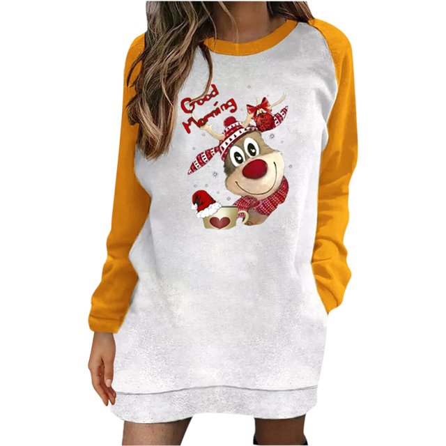 Top de suéter largo de manga larga con cuello en O y estampado informal de moda para mujer Fridja fksj1037