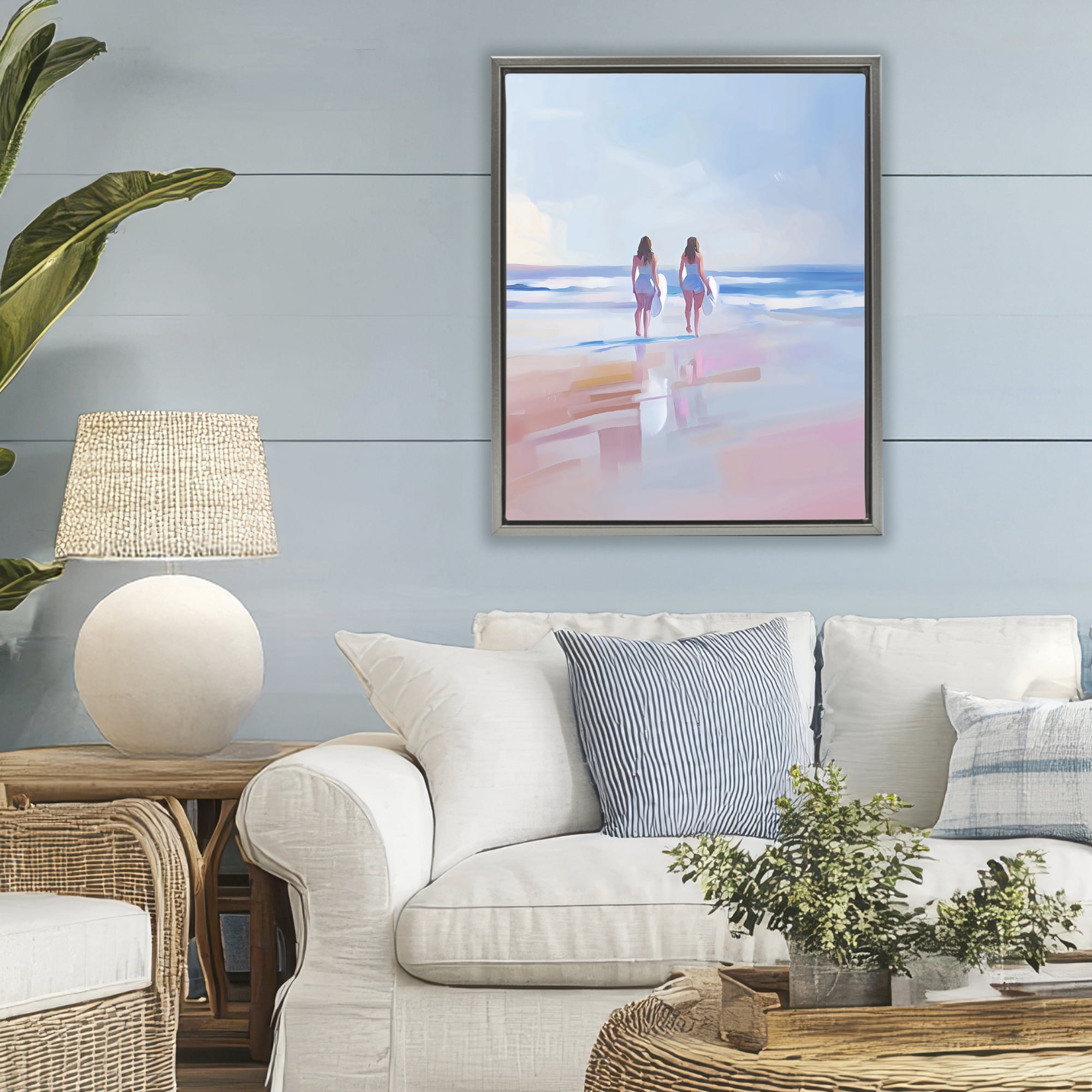 Stupell Industries Heading To Surf at Dawn Gray Framed Floater Canvas Wall Art, design by The Prints Vibe