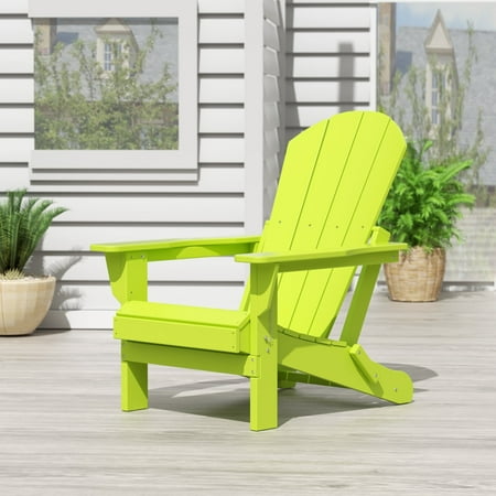 Polytrends Laguna Weather Resistant Outdoor Patio Folding Adirondack Chair Lime Poly Synthetic Fiber, Plastic