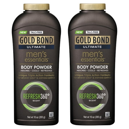2 Pack Gold Bond Ultimate Men's Essentials Body Powder Refresh 360 Scent 10oz Ea Talc-Free