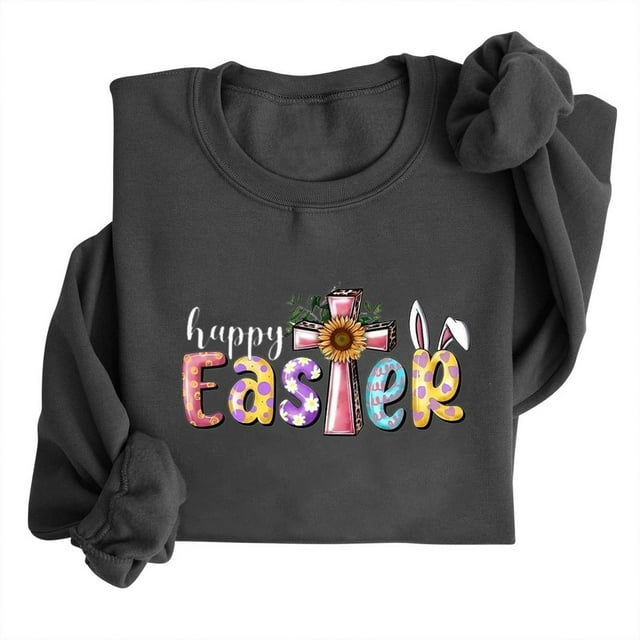 EGNMCR Easter T-Shirts Imprimés pour Femmes T-Shirts Graphiques pour Femmes T-Shirts à Manches Courtes pour Femmes T-Shirts à Col Rond pour Femmes Haut Imprimé Easter à Manches Longues Chandails T-Shirts pour Femmes
