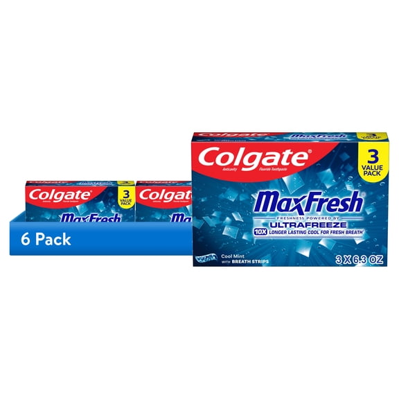(6 pack) Colgate MaxFresh Cool Mint Toothpaste, 3 Pack, 6.3 oz