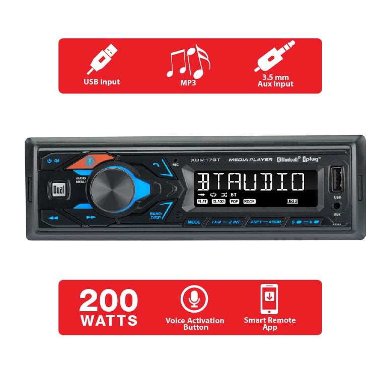Dual Electronics XDM17BT Single DIN Car Stereo, Bluetooth, Siri/Google Assistant, USB, MP3, AM/FM Radio -