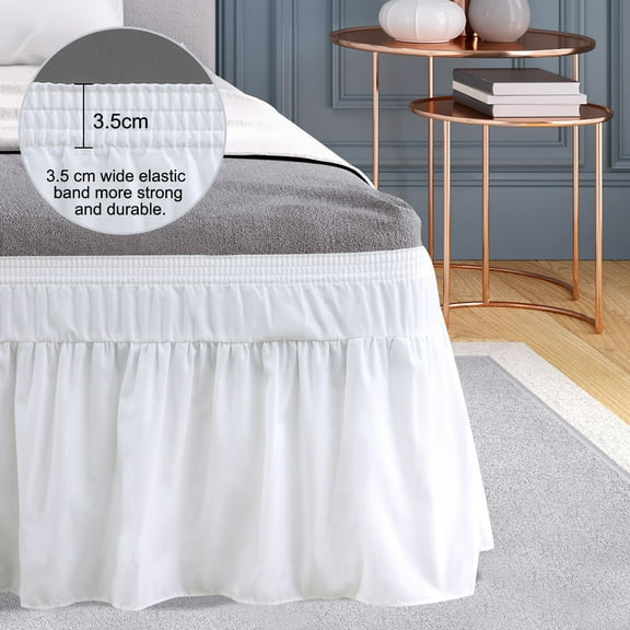 PiccoCasa 1Pcs Polyester Brushed Bed Skirt Elastic Dust Ruffles 16 Inch Drop King White
