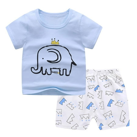

Yubatuo Toddler Child Baby Boys Girls Short Sleeve Cartoon Tops Shirt+Pants Outfits Set Blue 110