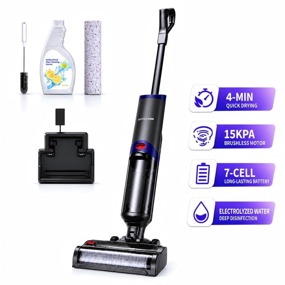 WHALLULTRA Cordless Wet Dry Vacuum Cleaner, 15kPa Suction Vacuum Mop Floor Washer with Self-Cleaning Brush Roll, Smart Voice Guidance, 0.6L Tank