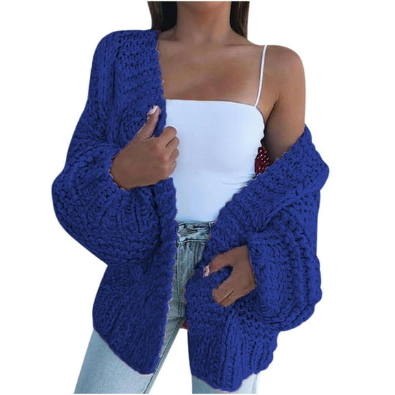 qucoqpe Women's 2025 Fall Winter Chunky Cable Knit Open Front Sweater Long Sleeve Casual Loose Cardigan Outerwear Coats