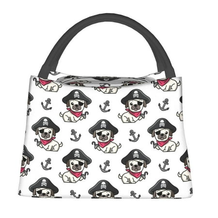 Fuzoiu DOG IS WEARING PIRATE COSTUME Print Portable Insulation Lunch Bag Large Lunch Box Container Reusable Leakproof Tote for Work  Travel  and Outdoor Activities