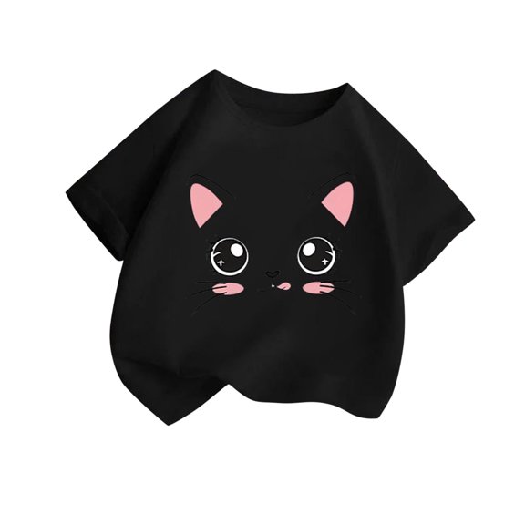 Lounge T Shirt for Children Boy Girl Summer Fall Short 1/2 Sleeve Crewneck Cat Print Cute Shirt Tops Shirt Kid 2026 Soft Comfy Clothing Country Concert