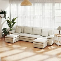 Kinsuite 6-Seat Sectional Sofa - 117" L Modern Couch with 2 Ottomans, Free Combination Corner Sectional with Double Layer Cushions, Modular Sectional Sofa for Living Room, Beige