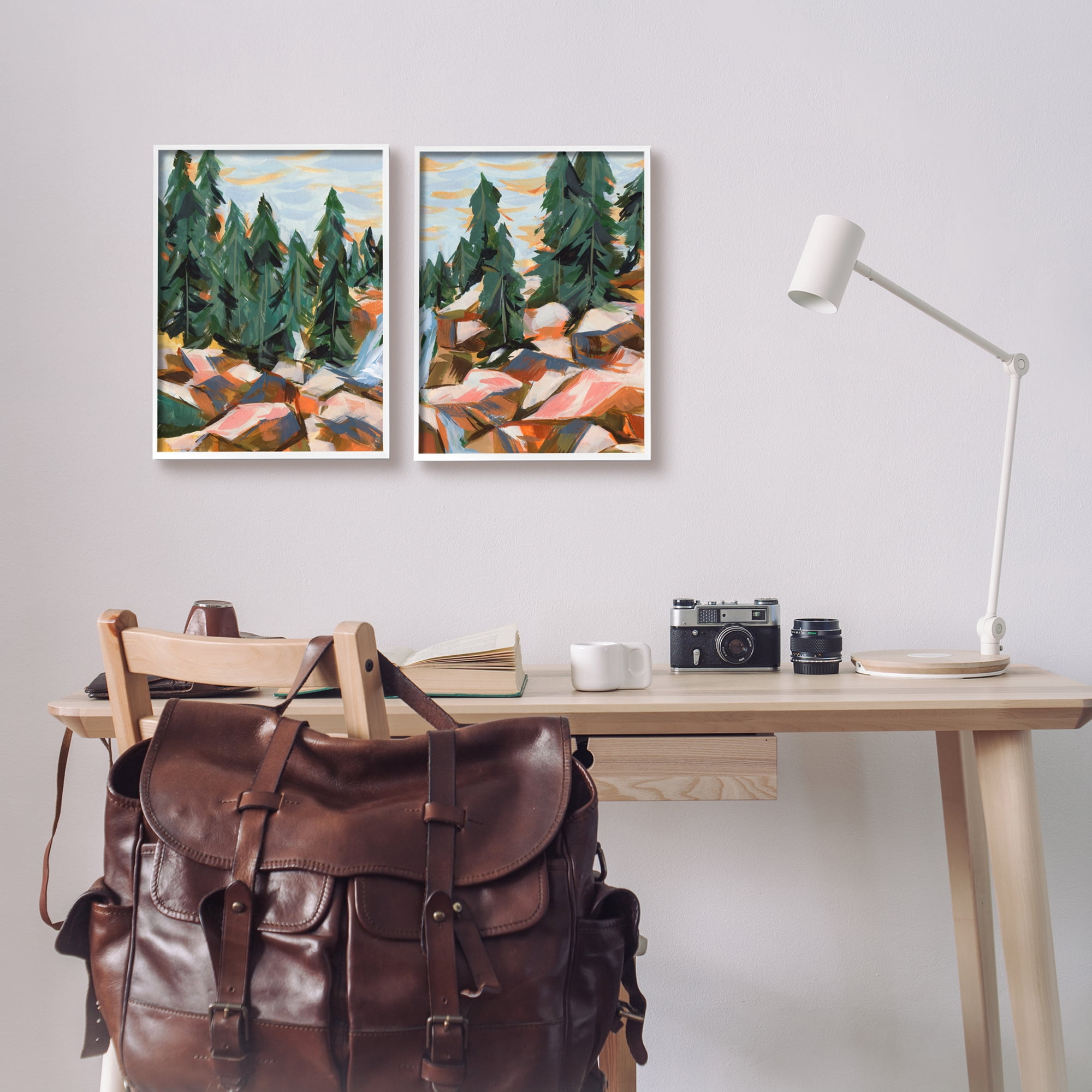 Stupell Geometric Abstract Forest Foliage Landscape Landscape Painting White Framed Art Print Wall Art, Set of 2