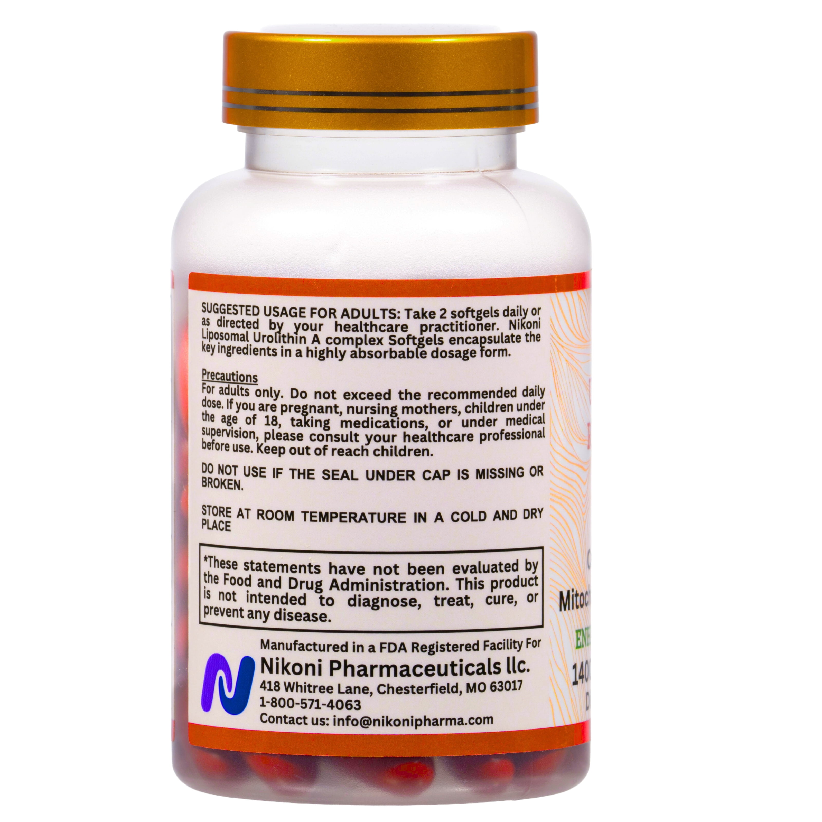 Nikoni Liposomal Urolithin-A Dietary Supplement Maximum Metabolism Healthy Aging Wellness 240 Softgels