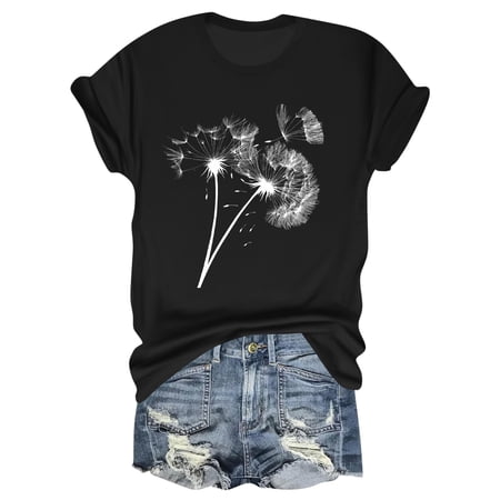 NAMTYQX Summer Shirts for Women 2025 Hawaiian Short Sleeve Graphic Light Crewneck Plus Size Loose mit Muster Cool Womens Graphic T Shirts Black Size M