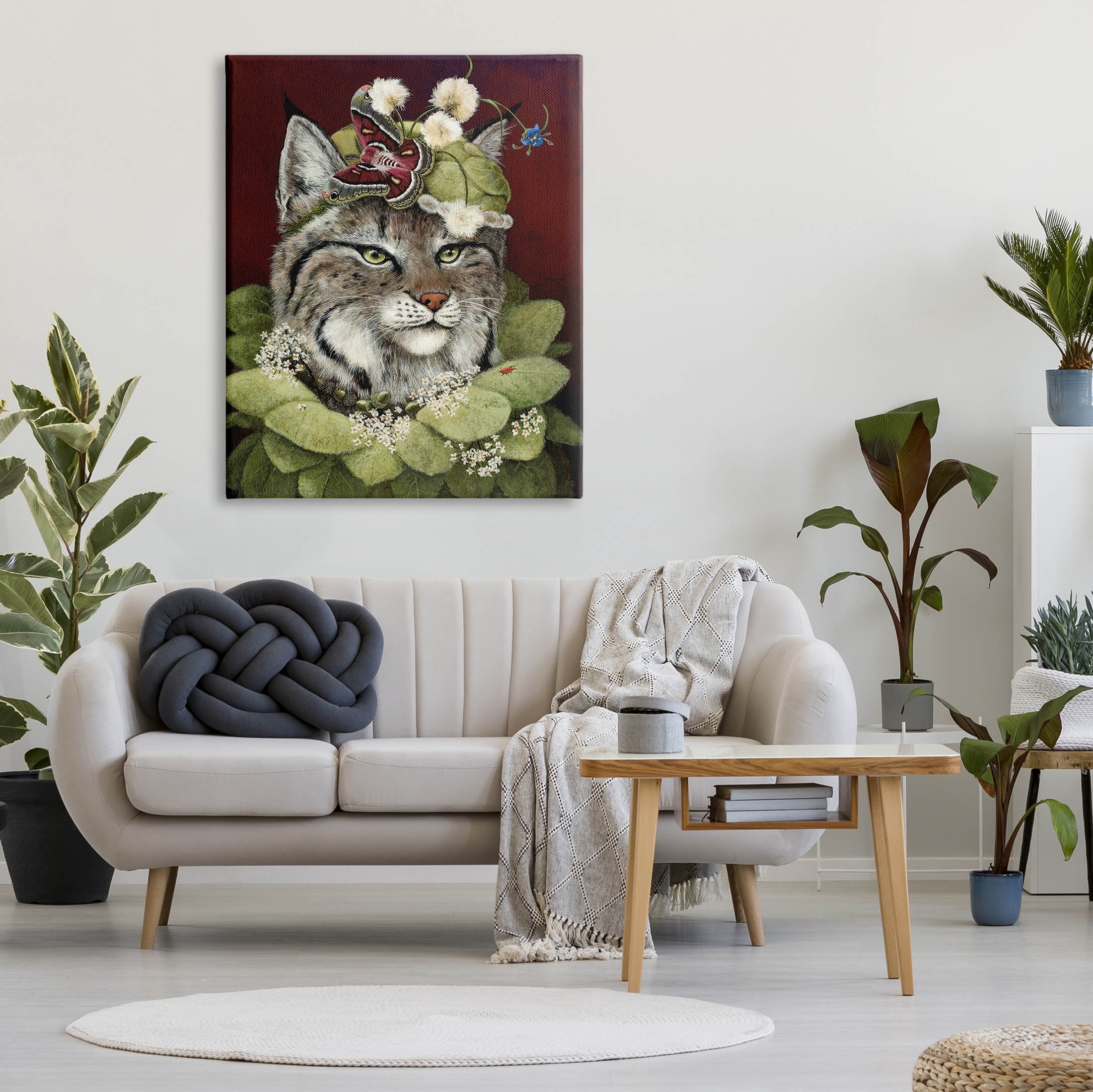 Stupell Industries Bobcat Wearing Leaf Outfit Painting Gallery Wrapped Canvas Print Wall Art, Design by Carolyn Schmitz