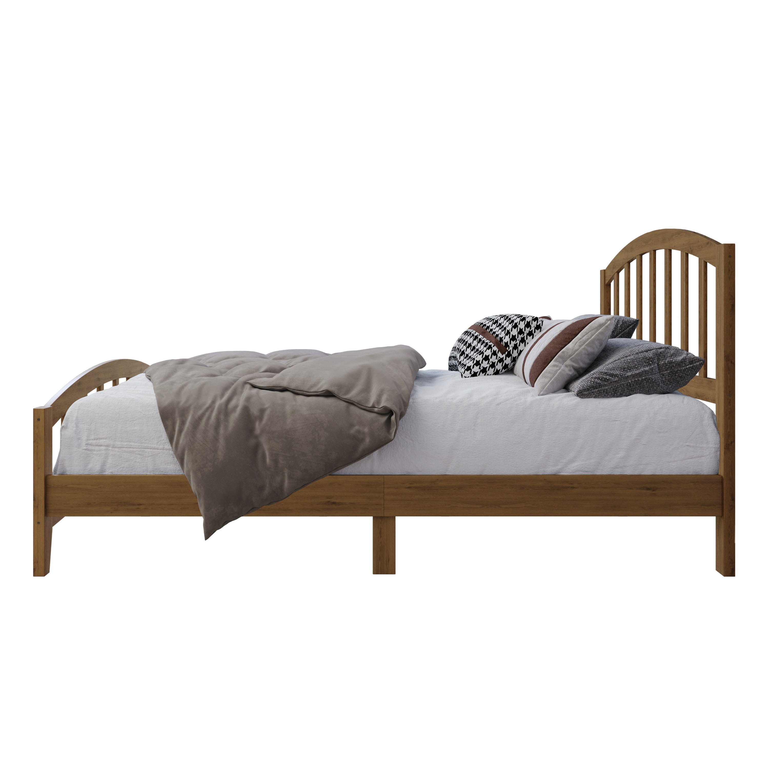 Home Design Nogales Twin Panel Bed Frame with Arched Slat Headboard and Center Support, Brown, Box Spring Required, Easy Assembly
