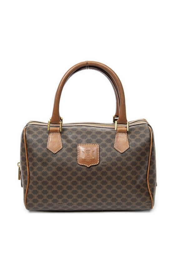 Pre-Owned Celine Brown Vintage Mini Boston Handbag Macadam Coated Canvas
