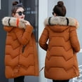 thumbnail image 6 of Winter Women Cotton Jacket with Furry Hood Neck Protection Pockets Mid Length Zipper Closure Padded Coat Solid Color Windproof Outwear Parka, 6 of 7