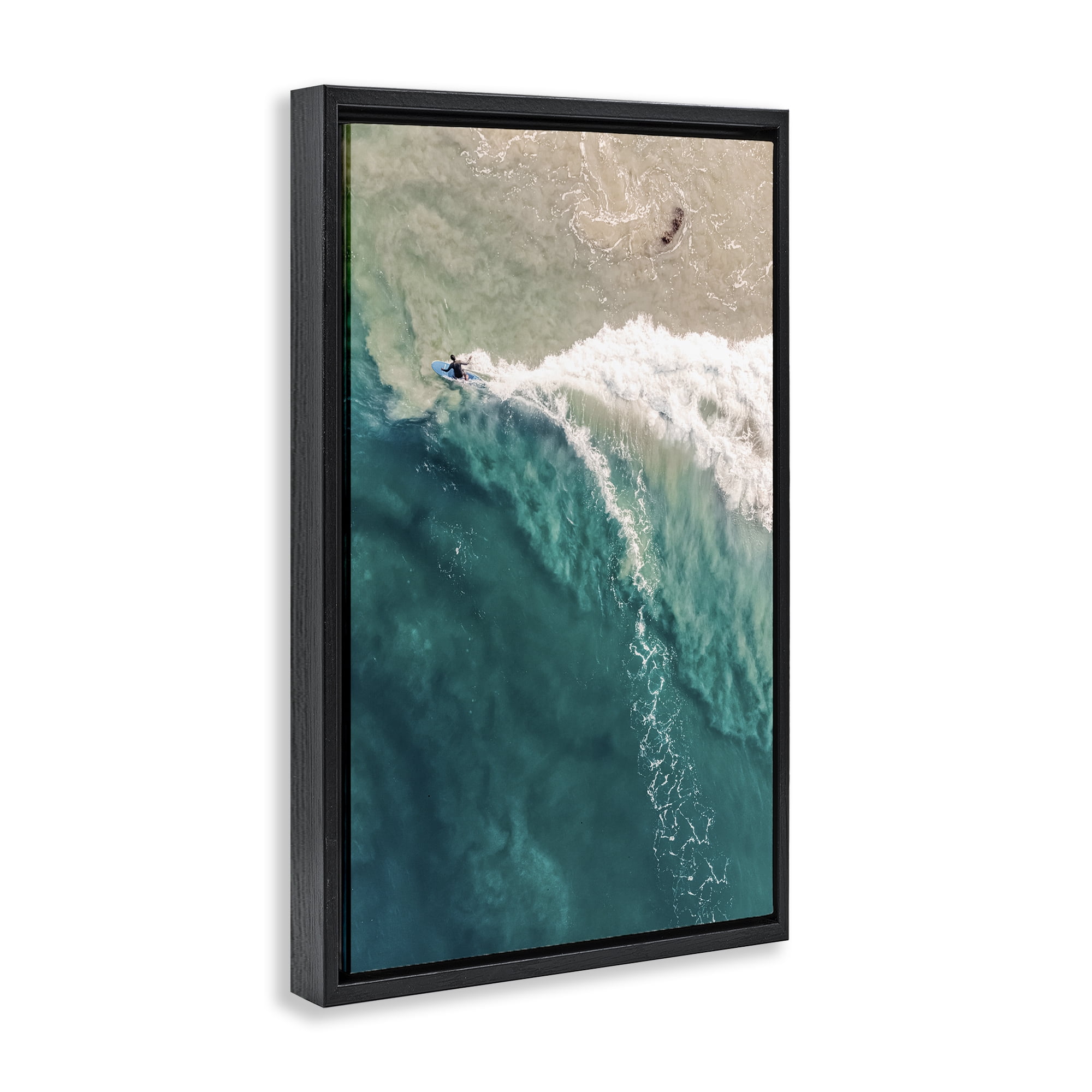 Stupell Industries Surfing Clear Waters Nautical & Beach Photography Black Floater Framed Canvas Art Print Wall Art, 21 x 31