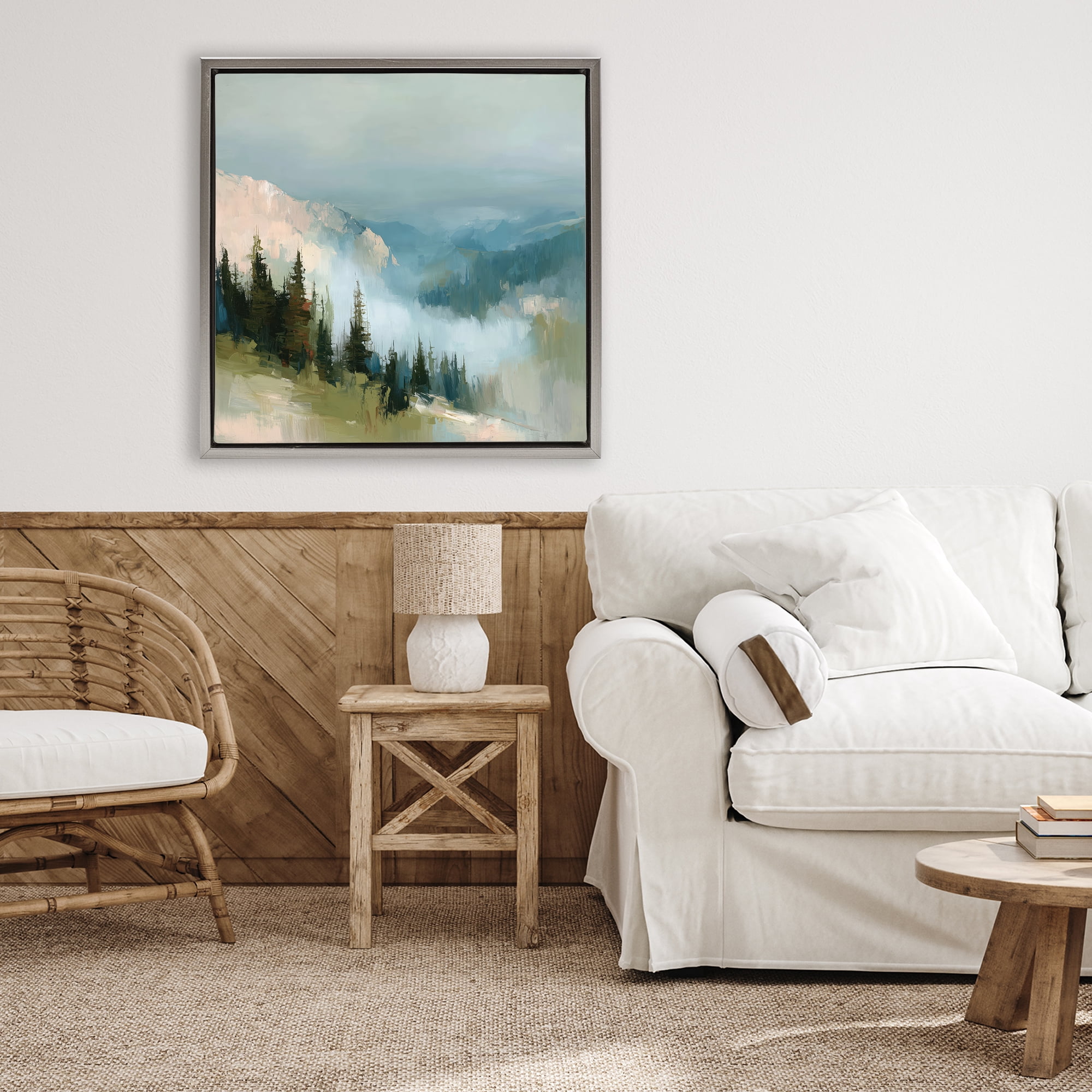 Stupell Industries Mountain Forest Impression Gray Framed Floater Canvas Wall Art, design by Kim Curinga